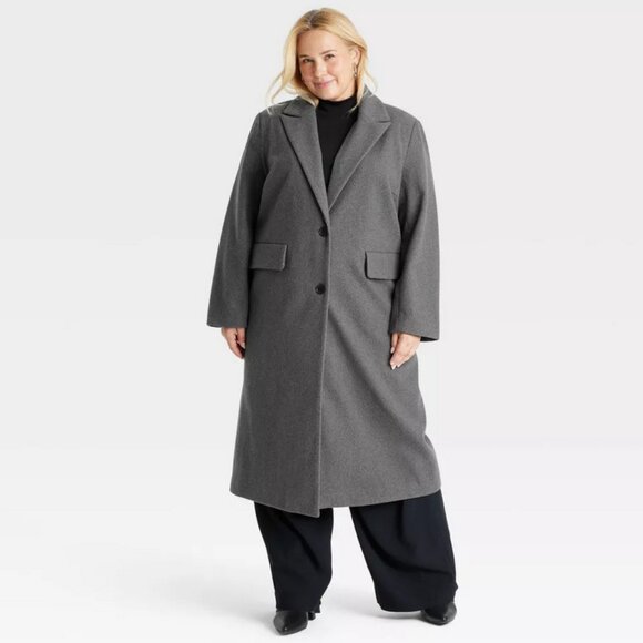 Women's Faux Wool Topcoat - A New Day Gray L - Picture 2 of 4